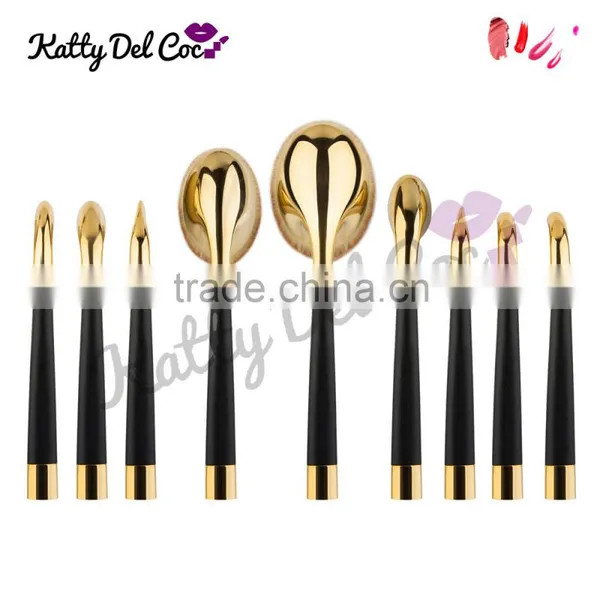 9pcs Shiny Rose Gold Golf Professional Makeup Brushes photo-4