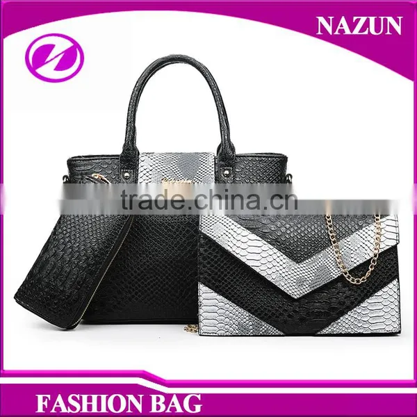 China Wholesale Fashion 3 in 1 Hand Bag Purses Snake Skin Leather Set Handbags for Lady photo-2