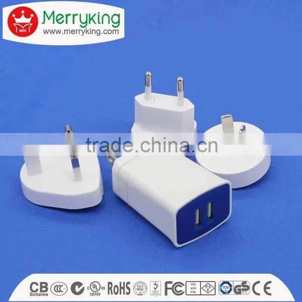 Interchangeable Quick Dual Port Usb Charger 2a 5v 220v Power Adapter With PSE/KC/SAA/UL/FCC/CE photo-2