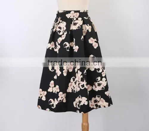 New Fashion Women's Retro Vintage Style Fashion Floral Casual Pleated Midi Puff Bubble Skirt photo-4