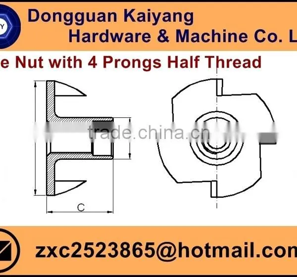 4 Prongs Tee Nut; T Nut (Half Threaded) for Furniture With Bright (White) /Blue /Yellow Zinc Plated; M5, M6, M8, M10 photo-5