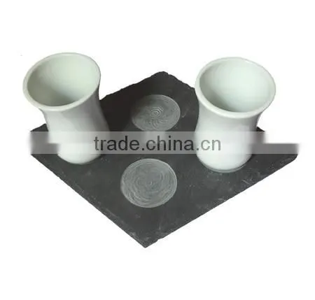 Semi-circle Natural Slate Coaster With Overlay Cobalt Blue Glass Tumbler photo-5