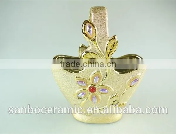 Electroplated Gold Ceramic Flower Basket With Pearl Decoration, Hanging Ceramic Flower Pot Wholesale photo-4