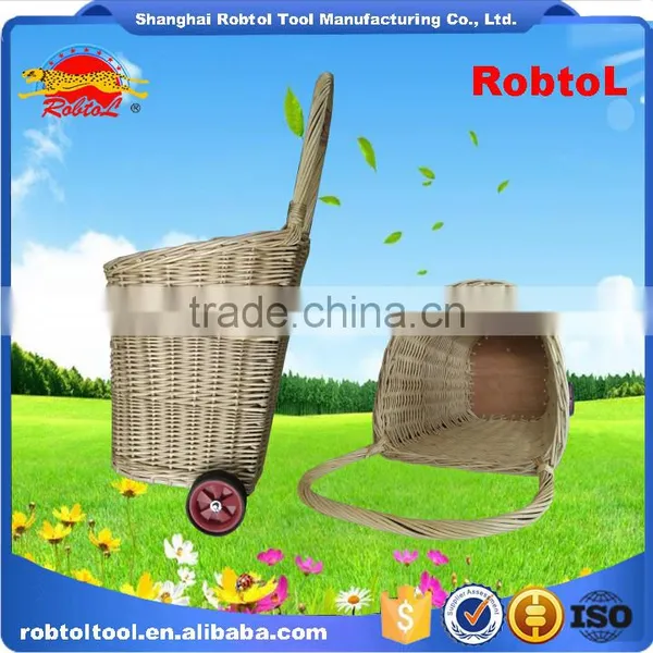 Unique Vintage Willow Weaved Woven Wicker Shopping Trolley Wheels Basket Cart photo-3