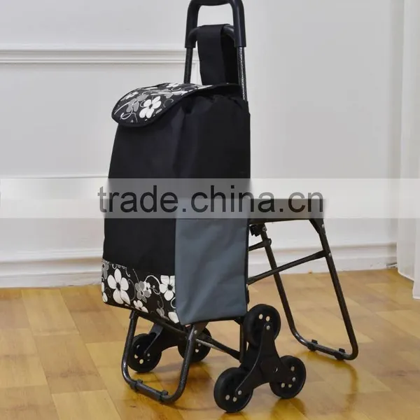 6 Wheels Stair Climber Foldable Shopping Trolley Bag With Chair photo-3