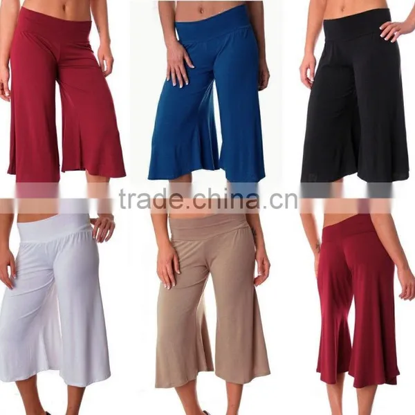 Wide Waist Wide Leg Cropped Gaucho Capri Palazzo Pants/Slacks