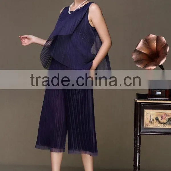 Pleat Sleeveless Solid Women Summer Pant Suits photo-5