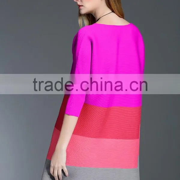 2017 New Design Ladies Striped Stitching Big Size Wrinkle Dress photo-4