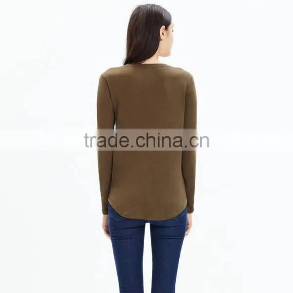 Pure Color Slub Long-sleeve Crewneck t Shirt for Women photo-3