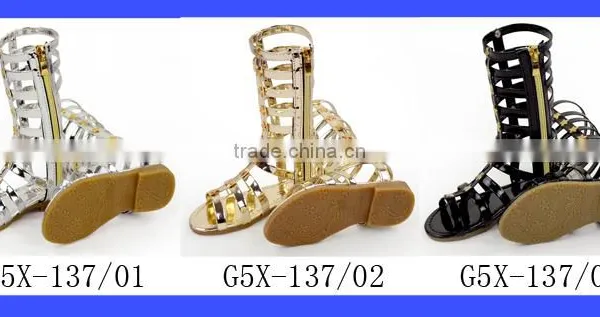 2017 New Models Design Kids Metal Golden Color PU Little Girl Gaiters Boots Shoes With Zipper Snadals photo-6