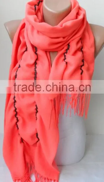 Ruffle Pashmina Scarf.Coral Scarf Ruffled Scarf Frilly Scarf Orangescarf Elegancescarf Pashmina Shawls Fashion Gifts photo-3