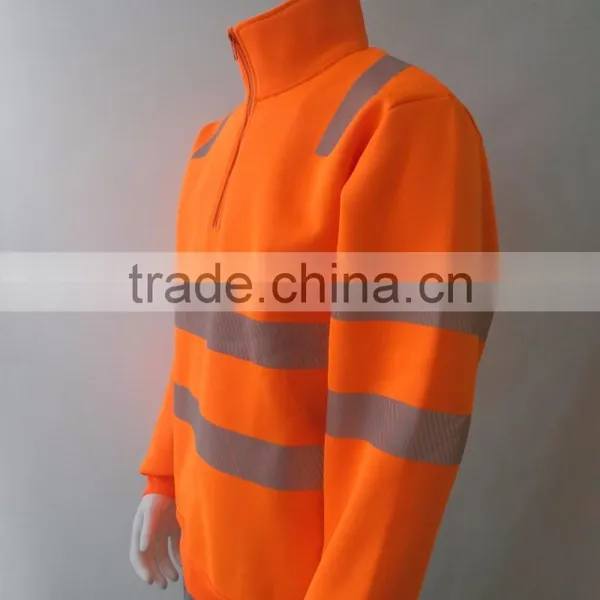 Mens Orange hi Vis Reflective Protective Jacket Warning Fleece Chinese Local Tape Safety Sweatshirt photo-3