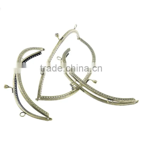 Wholesale Antique Bronze Clear Rhinestone Rose Flower Pattern Metal Frame Kiss Clasp For Purse Bag photo-3