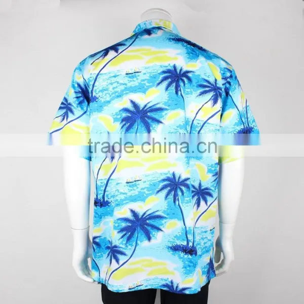 Coconut Palm Printing Cotton Mens Custom Hawaiian Shirt photo-2