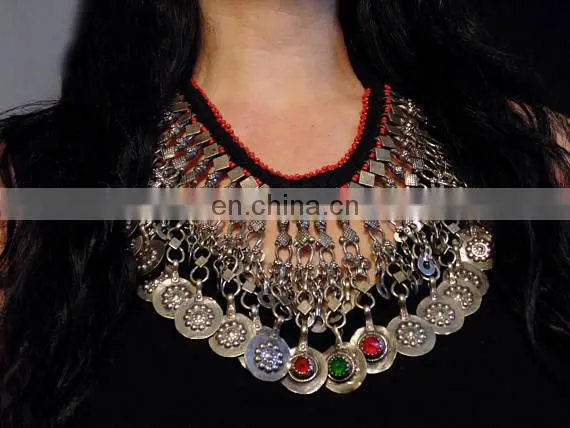 Vintage Afghani Necklace - Kuchi Tribal Necklace -Turkmen Beaded Jewelry - Antique Ethnic Necklace -Afghan Belly Dance Coin Set