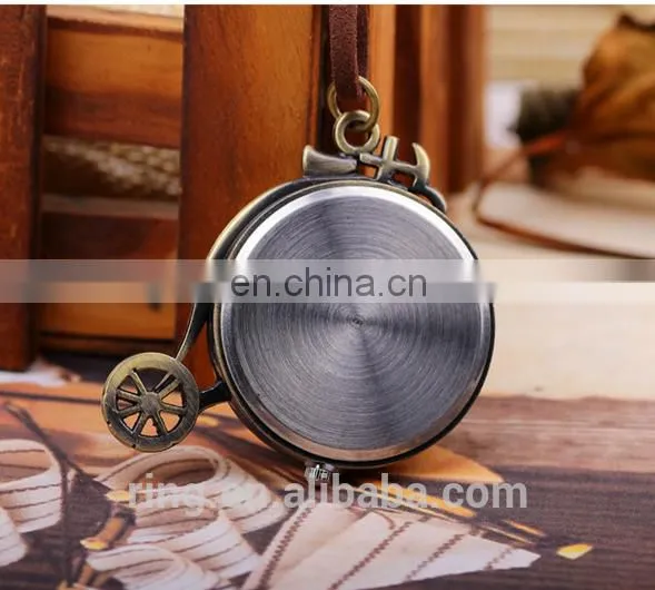 Vintage Eiffel Tower Logo Bronze Pocket Watch With Leather Chain photo-5