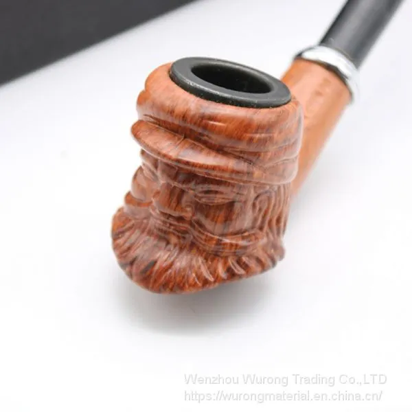 415mm Length Wooden Resin Long Tobacco Pipe With Small Hand-made Engraving Head for Smoking photo-5