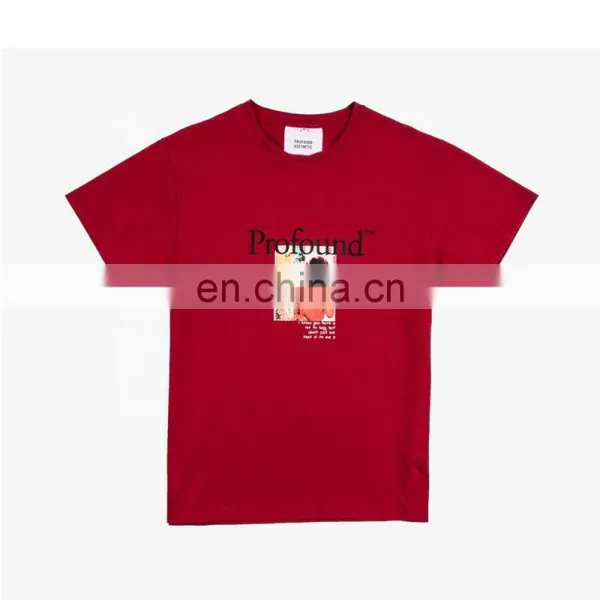 DiZNEW 2020 European and American Mens Vintage Pullover Organic Cotton t Shirt Red photo-2