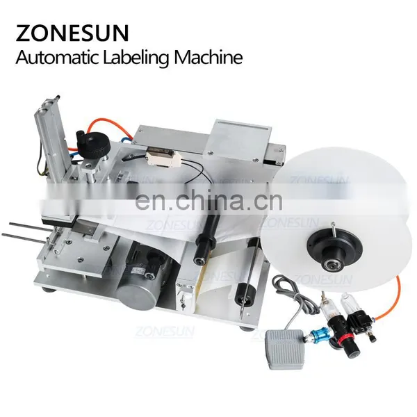 ZONESUN TB-60 Tabletop Semi Automatic Round Bottle Labeling Machine Adhesive Sticker Glass Jar Plastic Flat Labeling Machine photo-5