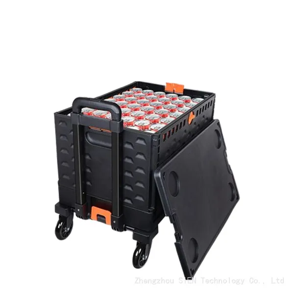 Foldable Portable Storage Box Plastic Shopping Cart Trolleys With Box Wheel Storage Cart photo-3