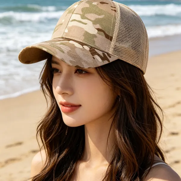 Multi Camo Ripstop Mesh Trucker Hat Curved Brim Breathable Outdoor Fishing Hunting Baseball Cap Custom Logo Wholesale photo-3