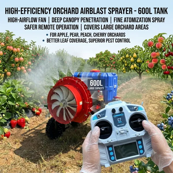 SPRY600A Wind Driven Sprayer With Remote Control System and Fine Droplet Atomization for Orchard Applications