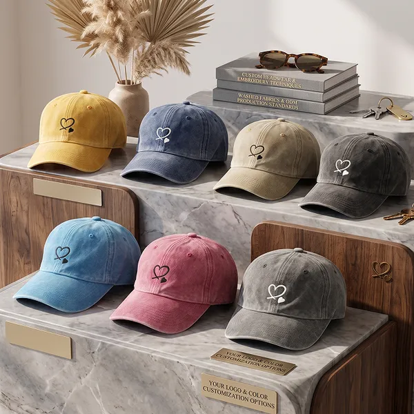 Custom Made Hat OEM Service Vintage Washed Cotton Heart Line Embroidery Unstructured Dad Cap