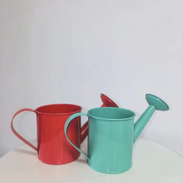 Glossy Colorful Metal Watering Can Vase, Decorative Small Metal Water Can for Dried Flowers & Garden Decor