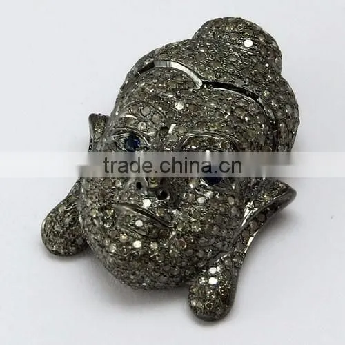 Lucky Buddha !! Blue Sapphire & Diamond 925 Sterling Silver Pendant, Silver Jewellery India photo-3