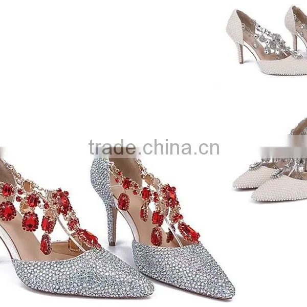 Newest Style Big Brand Rhinestone Pearls Decoration Footwear Bridal Wedding Shoes Pump