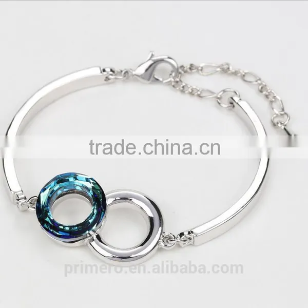 Luxury Fashion Bicyclic Colorful Crystal Platinum Plating Bracelet Bangle Wholesale photo-2