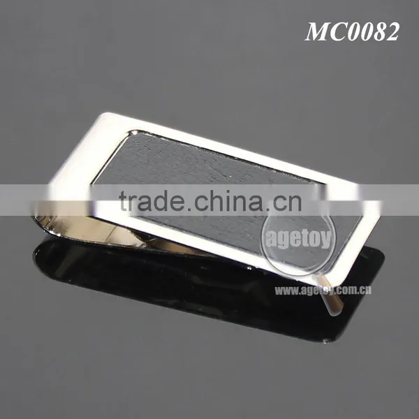 Men Style Fashion Stainless Steel Metal Black Genuine Leather Money Clip photo-4