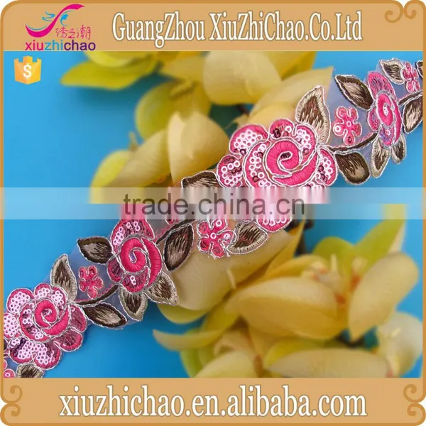 multiple color embroidery sequin fashionable lace material for sale