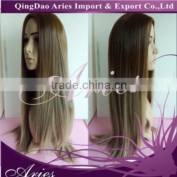 24" Long Straight Black to Grey Heat Resistant Lace Front Hair Wig photo-2
