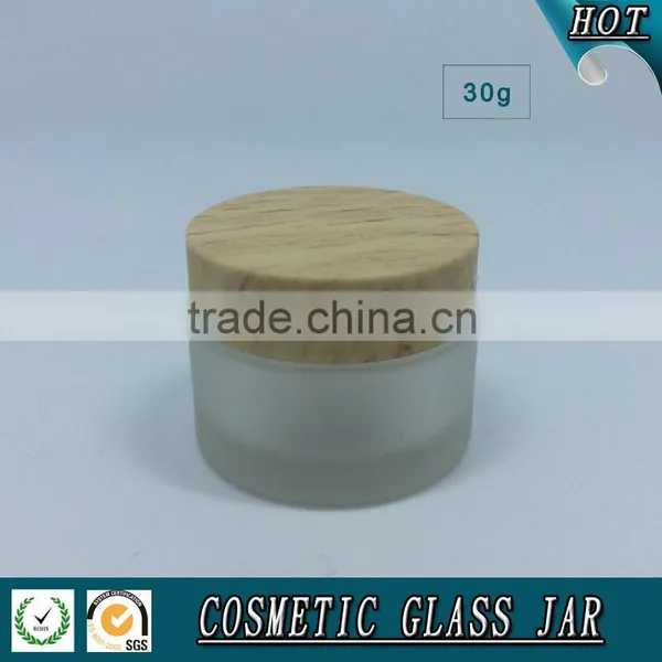 30ML Frosted Glass Cream Jar With Wooden Plastic Caps photo-2