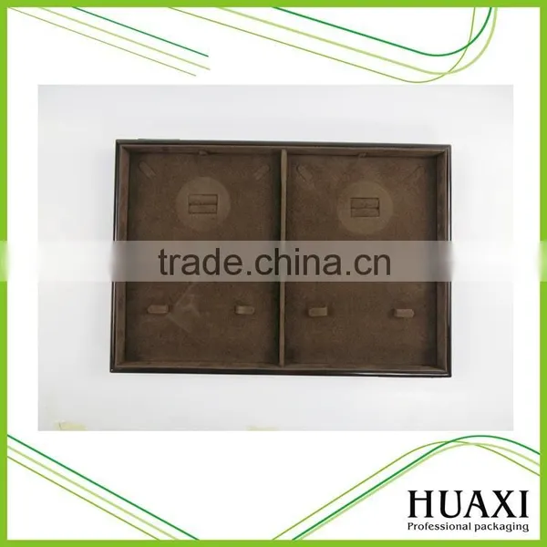 Wooden Brown Velvet Necklace Earrings Ring Packing Display Tray photo-4