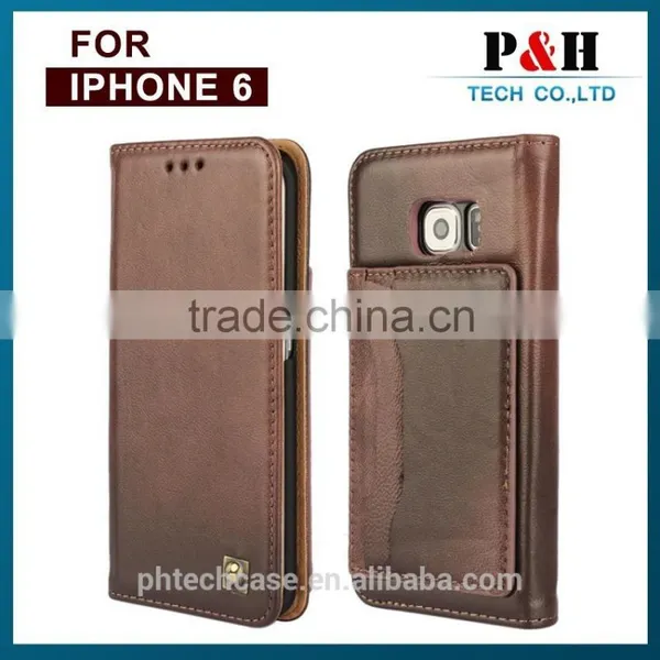 Vintage Customized Litchi Grain Genuine Real Cow Leather Flip Cover Case For IPhone 6 / 6 Plus photo-4