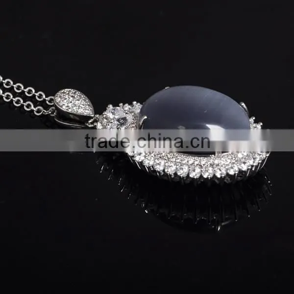 Handmade Semi-precious Stone Grey Cat Eye Stone Pendant photo-2