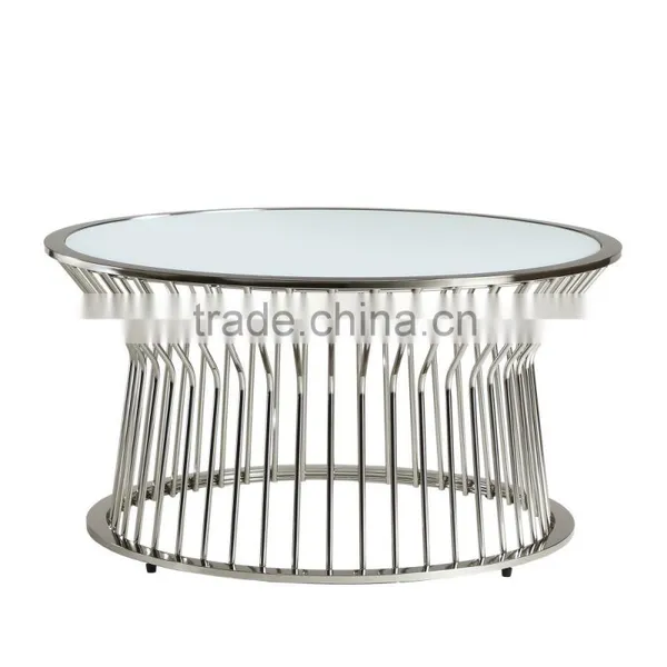 INSPIRE Q Cyril Frosted Glass Top Drum Metal Cocktail Table photo-3