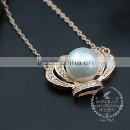 925 Sterling Silver Shining Crown With Pearl Creative Pendant Necklace Fashion Women Necklace Jewelry 6360462 photo-2