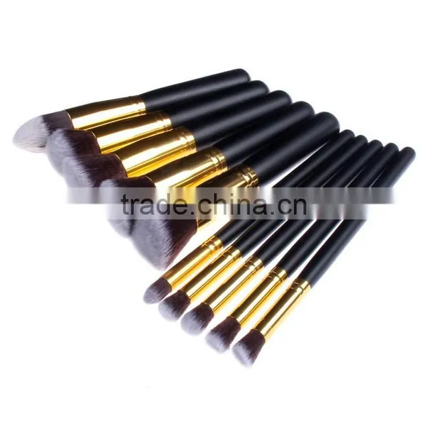 Hot Sale High Quality 10pcs Black Gold Synthetic Kabuki Makeup Brush Set With Private Label photo-6