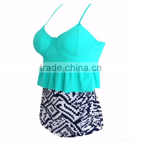 New Fashion Hot Selling Swimsuit With Small Flounce Top Quality Mature Women High Waist Bikini photo-6