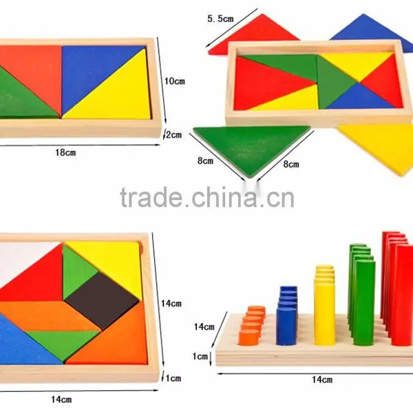 Early Educational Toy Montessori With 14pcs Wooden Geometry Blocks photo-3