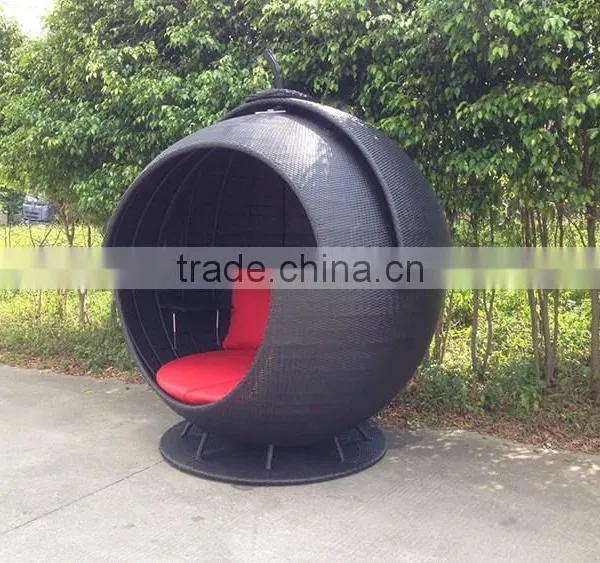 Special Design Rattan Furniture Rotatable Black Apple Sunbed photo-3
