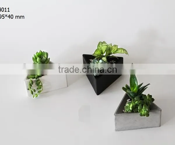 Black Geometric Triangular Decor Concrete Planter Pot photo-2