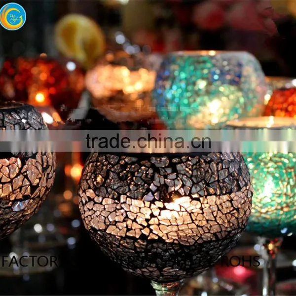 Mosaic Goblet Long Stem Glass Candlestick Holders photo-3