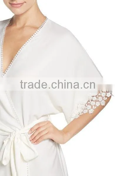 Satin Robes Women Silk 100% Polyester Lace Crochet Trim Short Robe Sexy Women photo-5