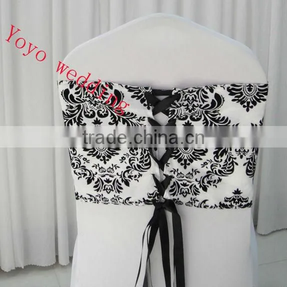 White and Black Flocking Damask Corset Chair Sash