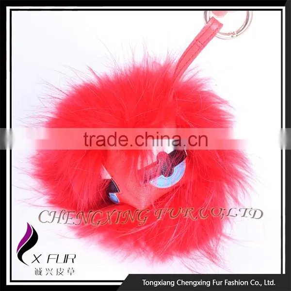 CX-R-48M China Wholesale Red Raccoon Fur Keychain With Fur Pompon photo-5