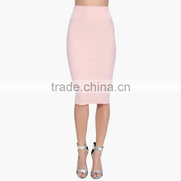MGOO High Quality Factory Women Slinky Midi Skirts Pink Work Offices Suits Plain Slinky Skirts 15145A177 photo-2